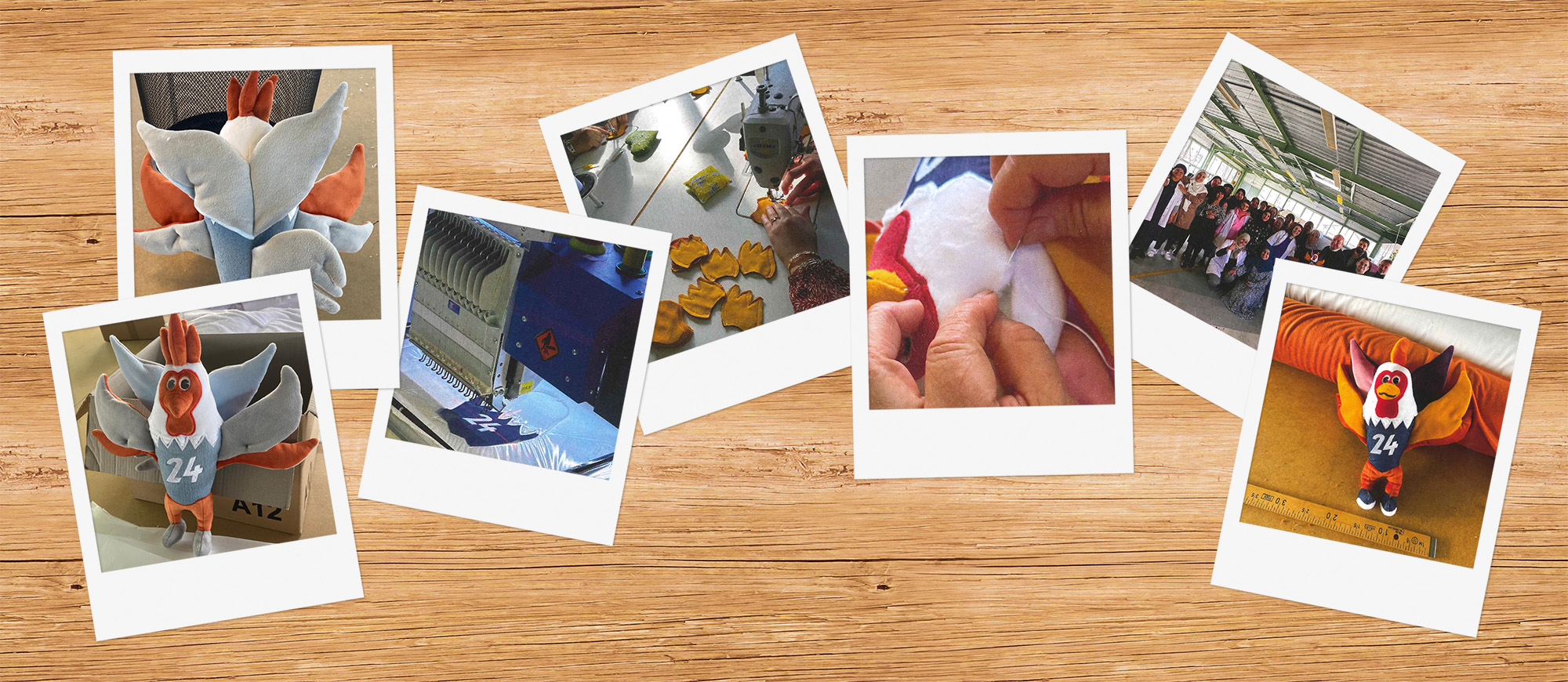 polaroid montrant la fabrication de la peluche